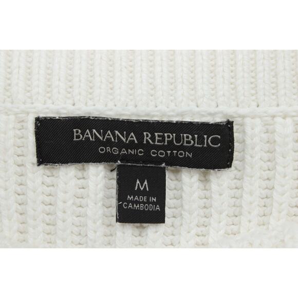 Banana Republic Snow Day Sweater Women Medium Ivory Ribbed Chunky Drop Shoulder - Picture 6 of 9